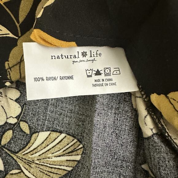 Natural Life Womens Maxi Dress Size Xs S Black Yellow Floral Pockets Boho Shift - Picture 7 of 11
